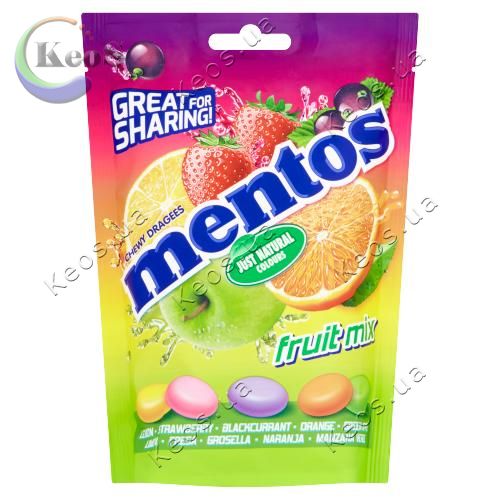 Цукерки жувальні зі смаком фруктів Mentos 160 г.