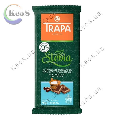 Шоколад молочний без глютена та без цукру зі стевією Stevia Trapa 75 г