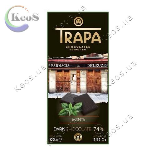 Шоколад чорний Trapa Dark Chocolate 74 % Menta з м'ятою начинкою 100 г
