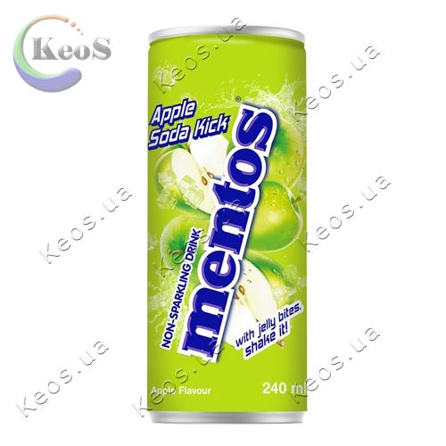 Напій безалкогольний сильно газований Яблуко-Сода Mentos Apple non-sparkling drink с желе 240 мл.
