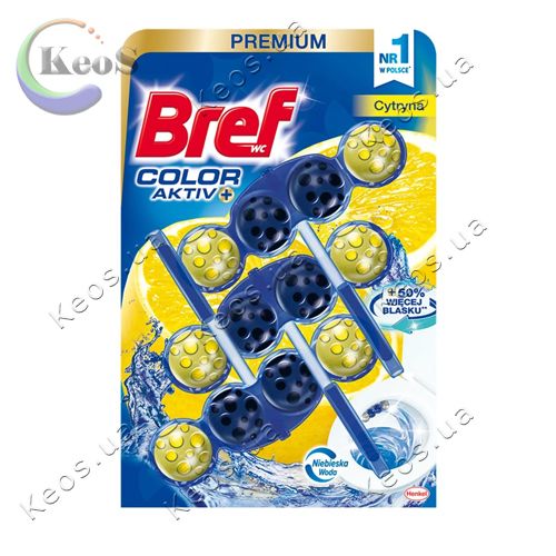 Туалетний блок Bref Triple Color Aktiv Лимон (Блакитна вода) Blue Water 3 шт.