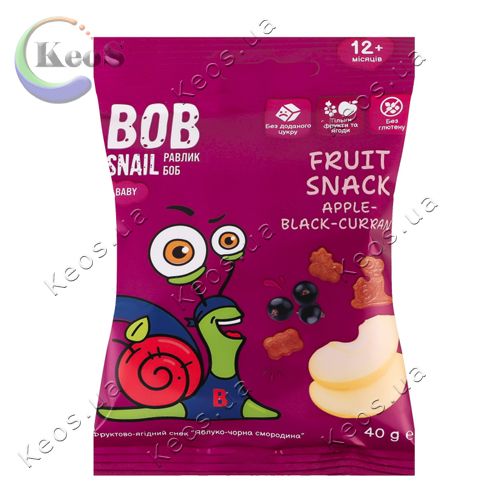 Снек фруктово-ягідний Bob Snail Baby Apple-black currant для дітей від 12-ти місяців 40 г