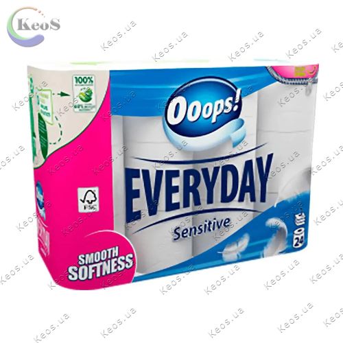 Туалетний папір Ooops! Everyday Sensitive 3-ох шар. 120 відривів 24 шт.