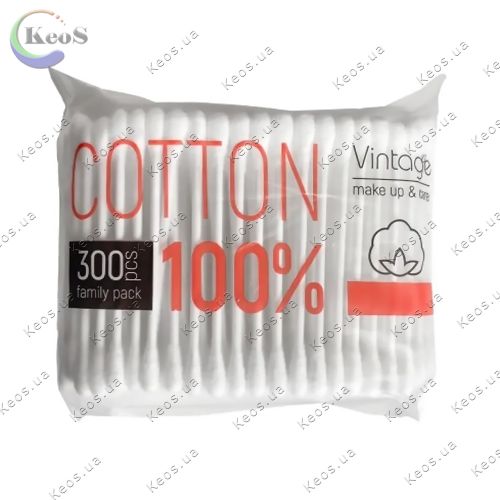 Ватні палички Vintage Cotton у поліетиленовій упаковці 300 шт.