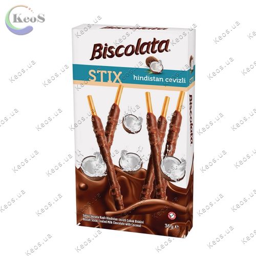 Соломка Biscolata Stix Milky в молочному шоколаді з кокосом 40 г.