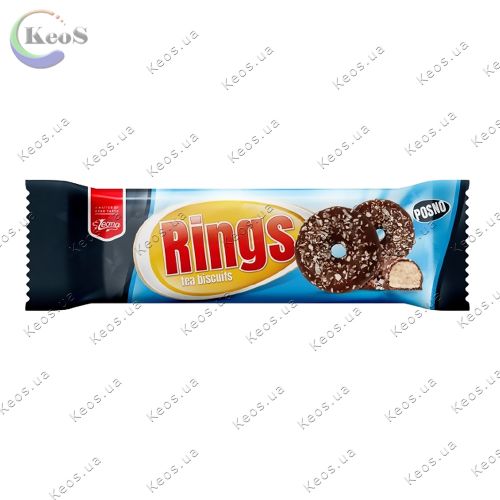 Тістечко бісквітне в молочному шоколаді з кокосовою стружкою Rings tea Biscuits Leona 90 г.