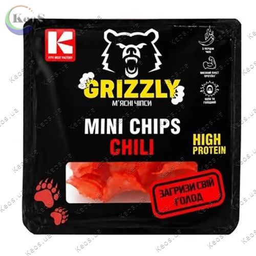 Чіпси зі свинини гострі Grizzly Mini Chips Porky Chili сирокопчені вищий сорт 50 г